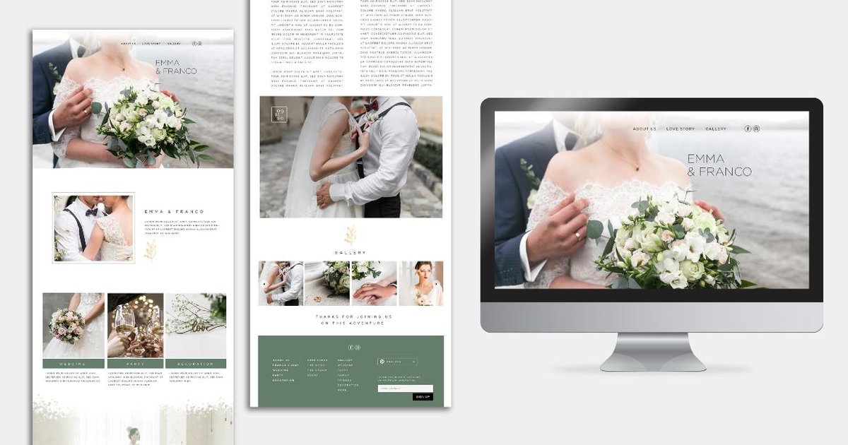 A couple's wedding website open on a laptop