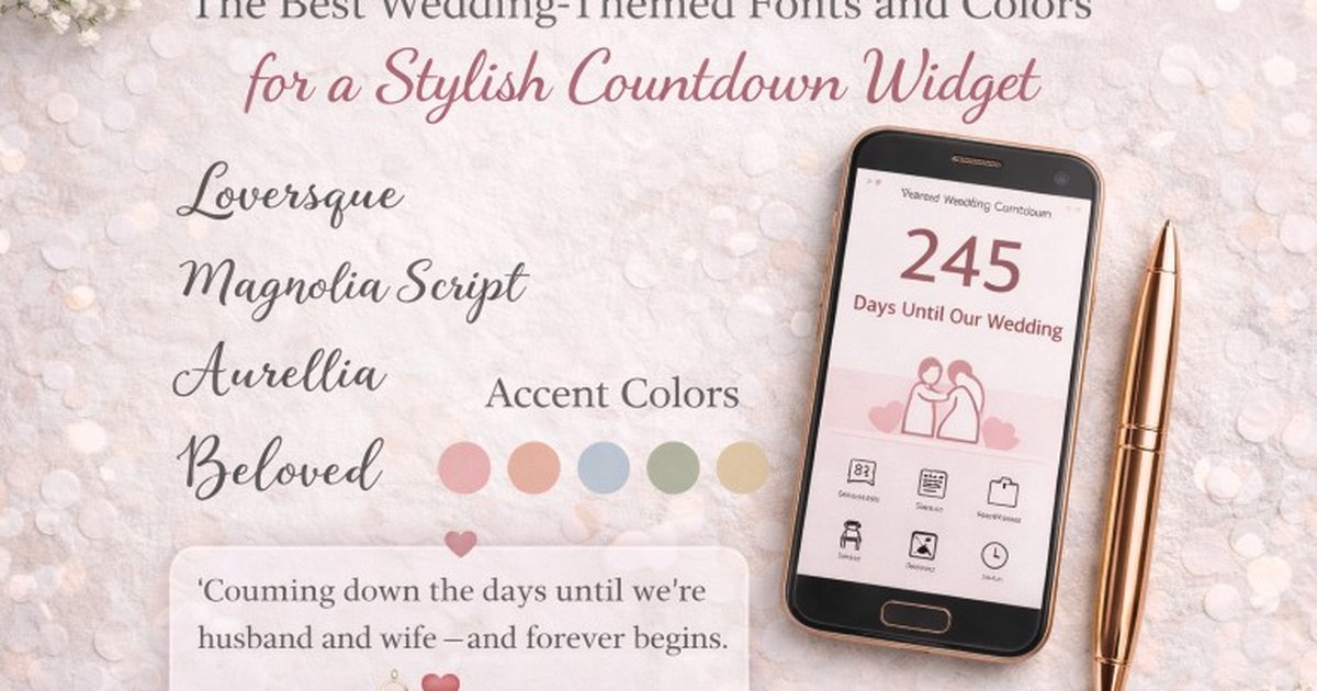 Wedding-themed fonts and color palette examples