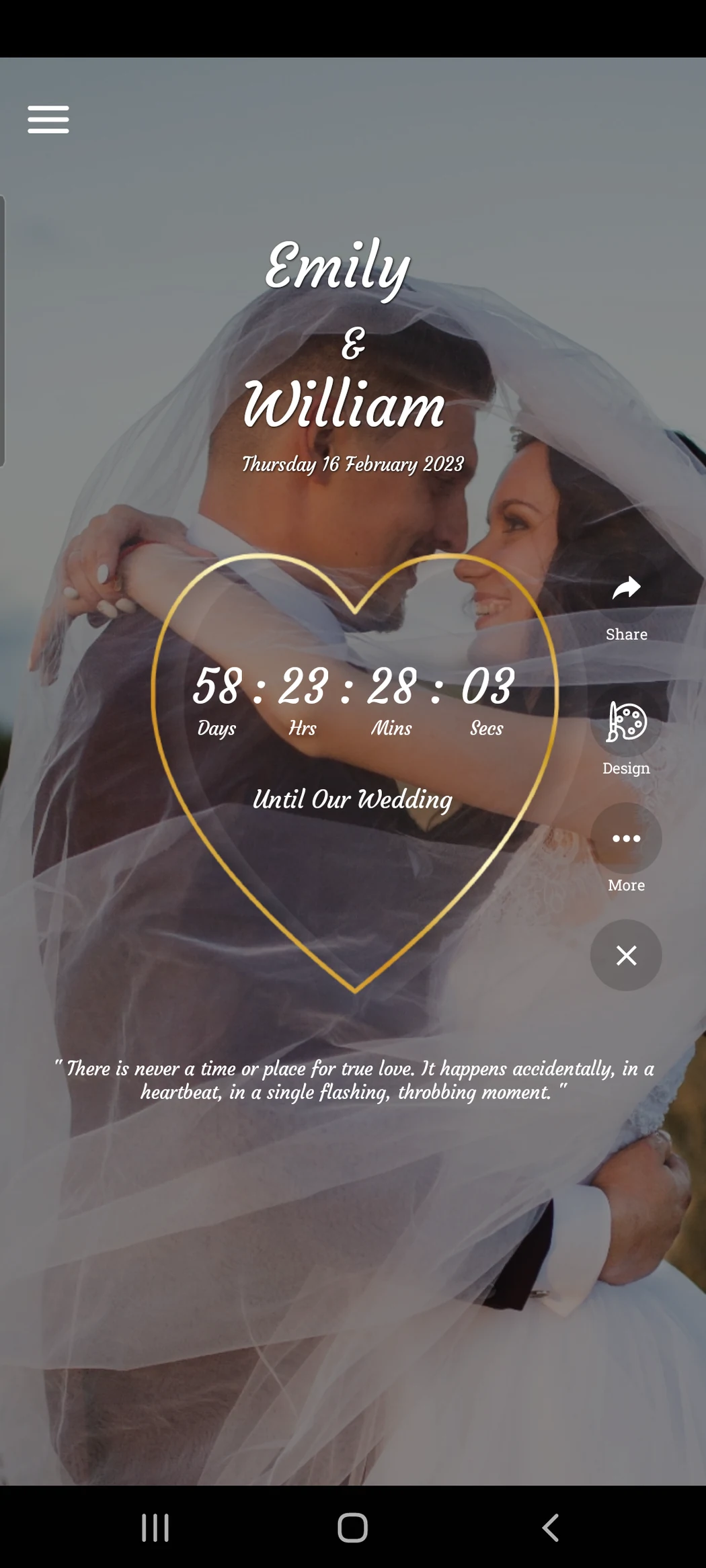 Couple at sunset — countdown timer