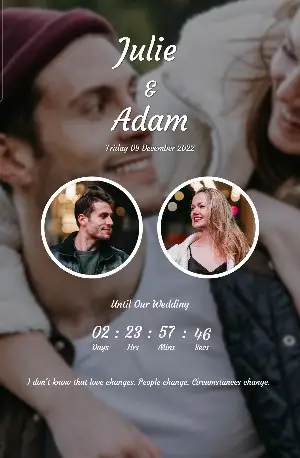 Wedding countdown theme with two circular portraits of the couple side by side