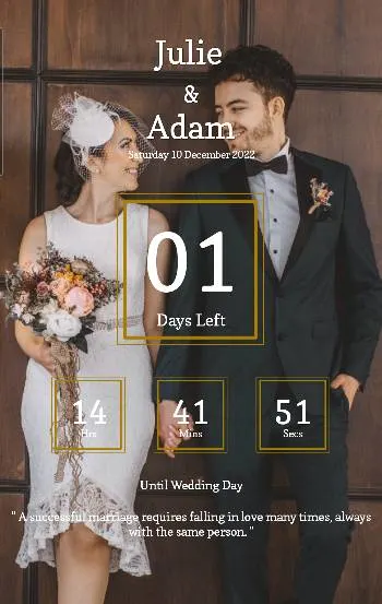 Gold-framed wedding countdown theme showing days left in large numerals