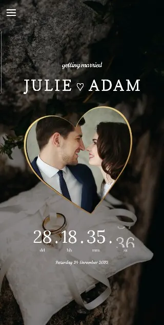 Gold heart frame wedding countdown theme with engraved serif names