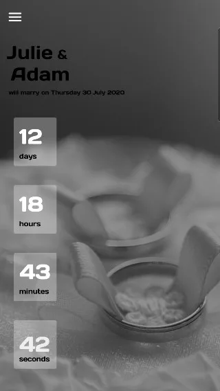 Modern minimal wedding countdown theme with stacked day, hour and minute blocks